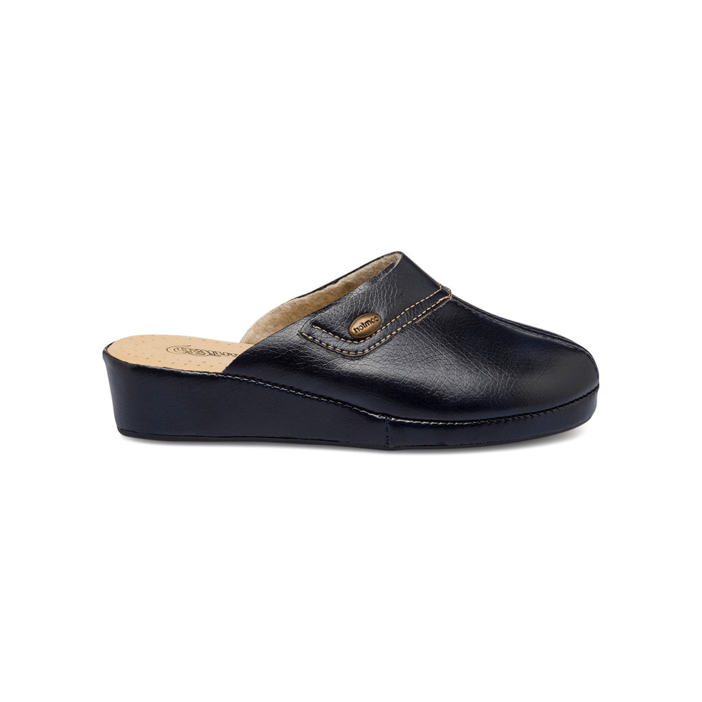 Pantofole blu scuro da donna con sottopiede in pelle Stilrosa