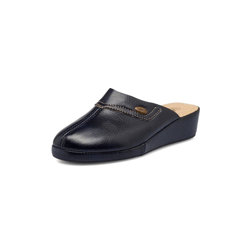 Pantofole blu scuro da donna con sottopiede in pelle Stilrosa