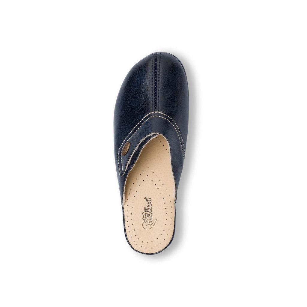 Pantofole blu scuro da donna con sottopiede in pelle Stilrosa
