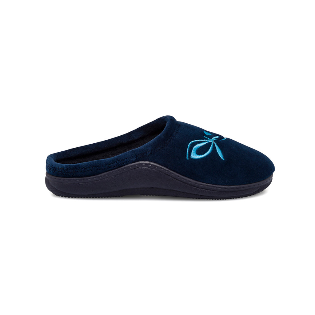 Pantofole blu in tessuto da donna con decorazione Stilrosa