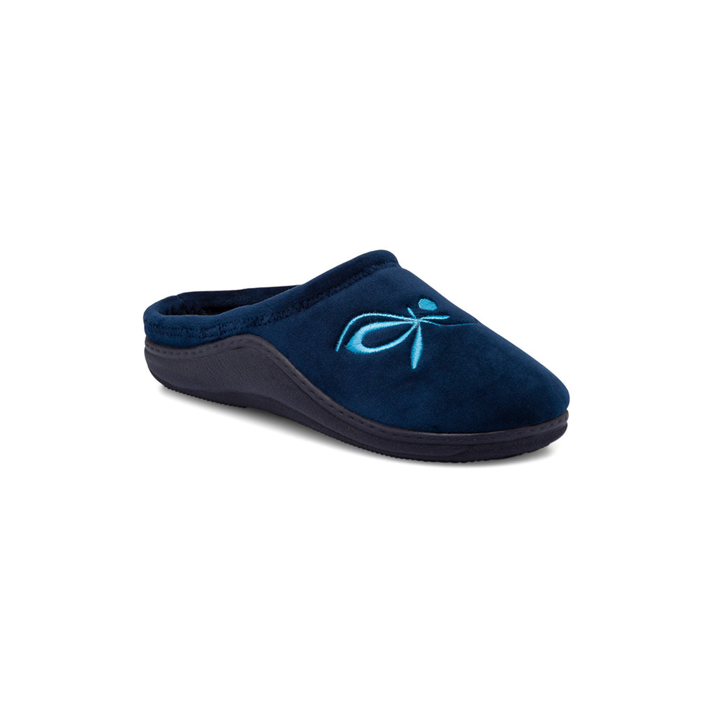 Pantofole blu in tessuto da donna con decorazione Stilrosa
