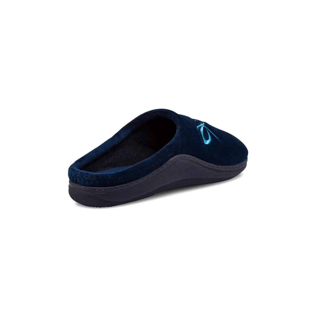 Pantofole blu in tessuto da donna con decorazione Stilrosa