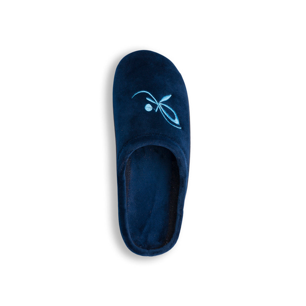Pantofole blu in tessuto da donna con decorazione Stilrosa