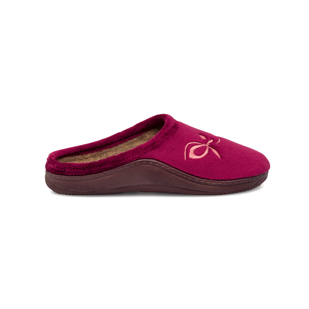 Pantofole bordeaux in tessuto da donna con decorazione Stilrosa