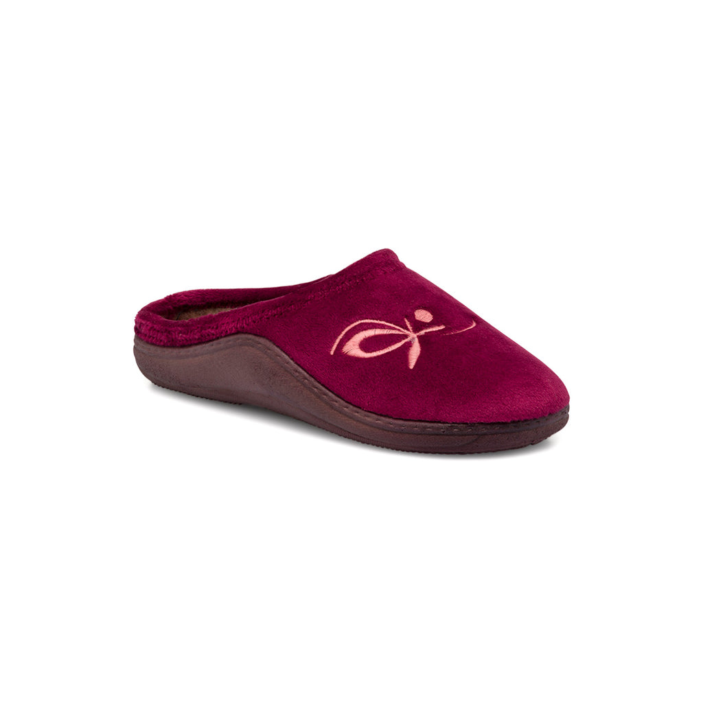 Pantofole bordeaux in tessuto da donna con decorazione Stilrosa