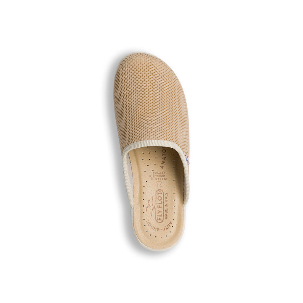 Ciabatte beige da donna con sottopiede in pelle Fly Flot