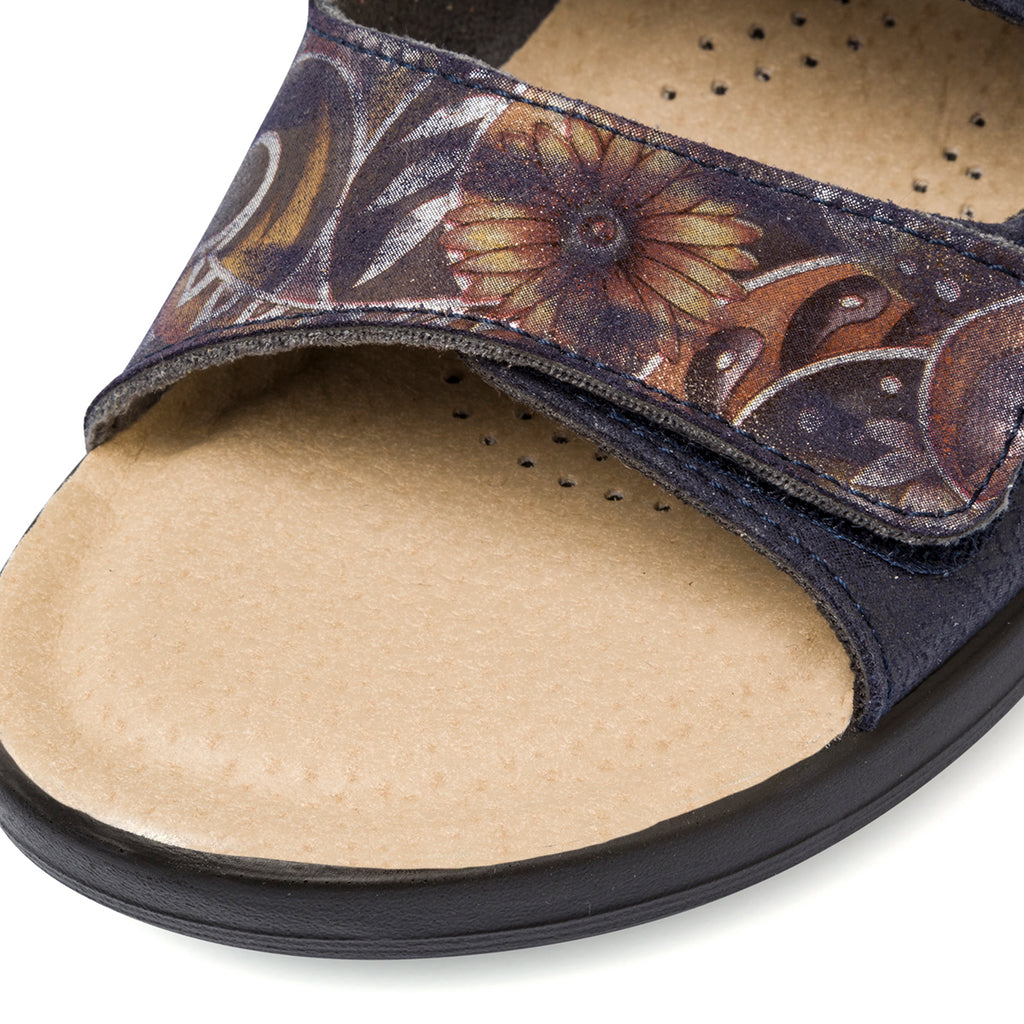 Ciabatte da donna blu con sottopiede in pelle e stampa a contrasto Fly Flot