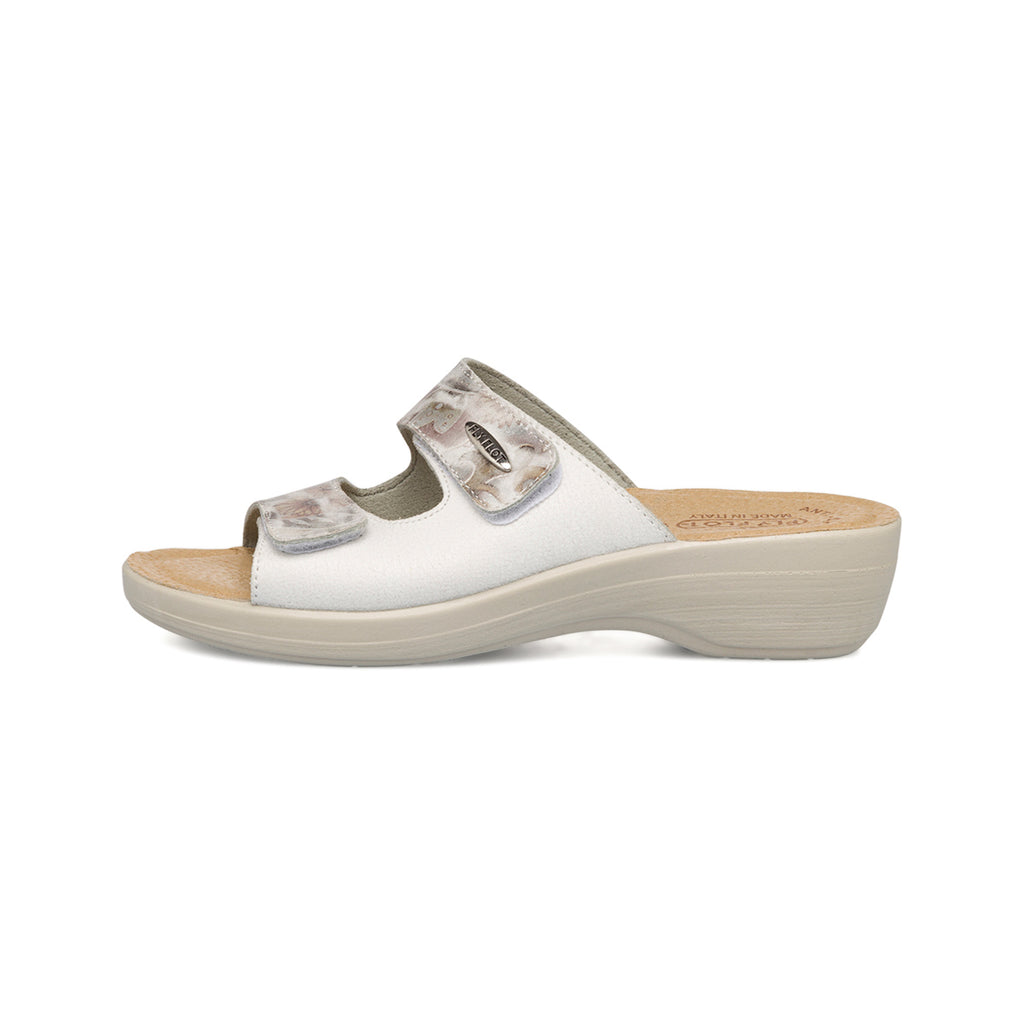 Ciabatte da donna bianche con sottopiede in pelle e stampa a contrasto Fly Flot
