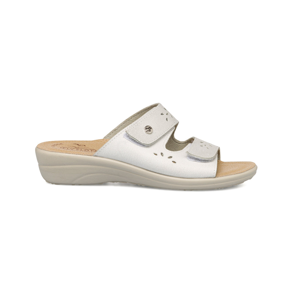 Ciabatte da donna bianche con sottopiede in pelle e dettagli traforati Fly Flot
