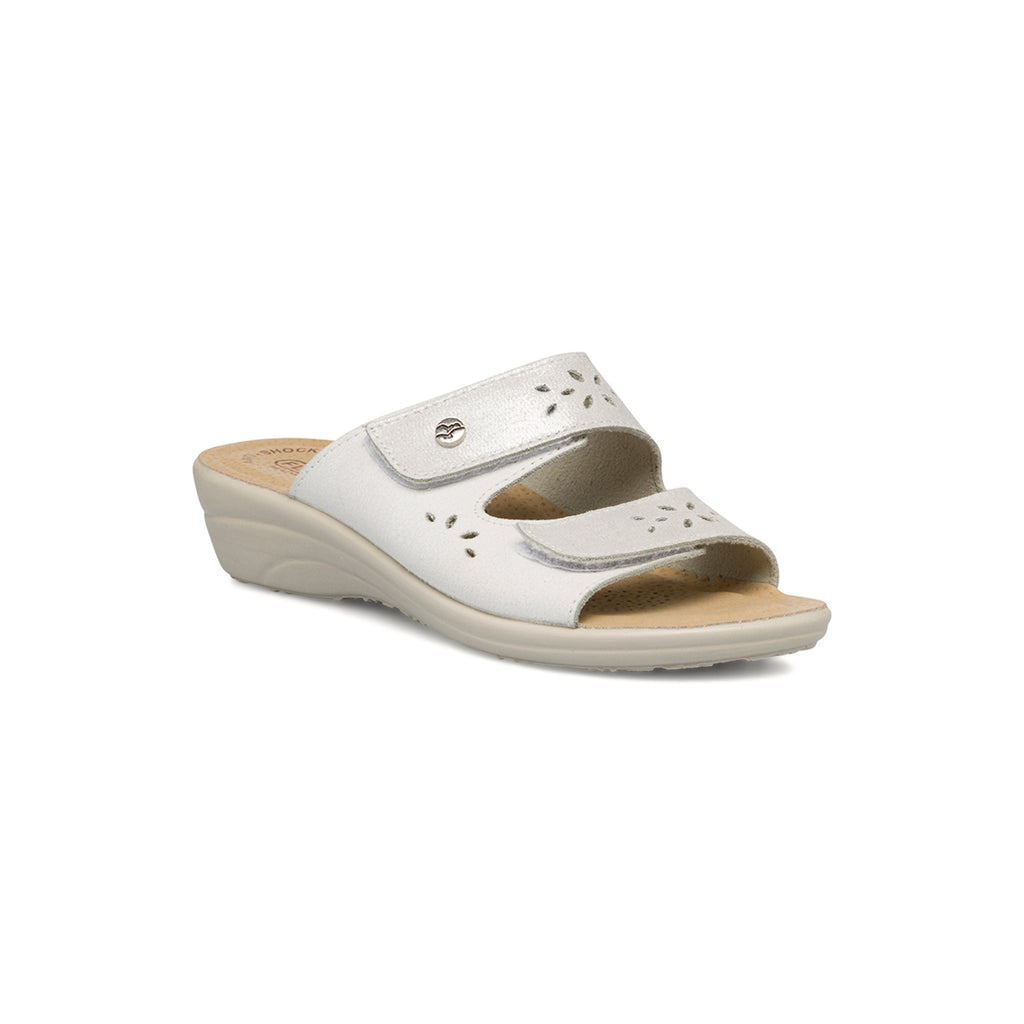 Ciabatte da donna bianche con sottopiede in pelle e dettagli traforati Fly Flot