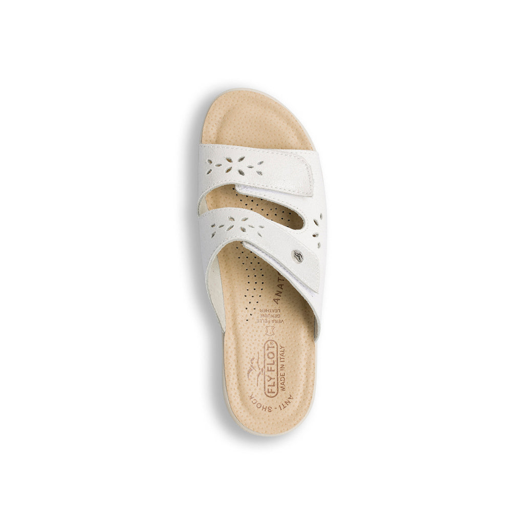 Ciabatte da donna bianche con sottopiede in pelle e dettagli traforati Fly Flot