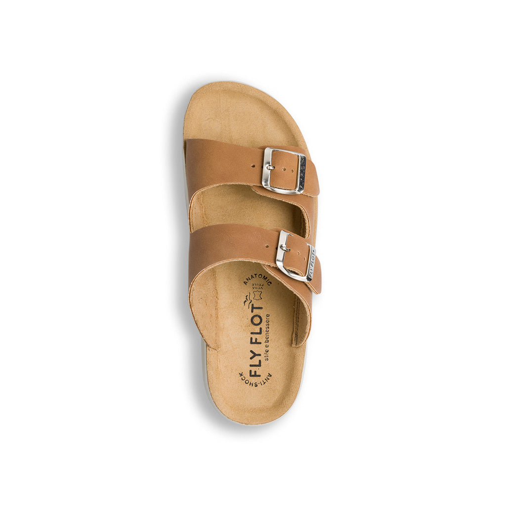 Ciabatte da donna color cuoio con sottopiede anti-shock Fly Flot