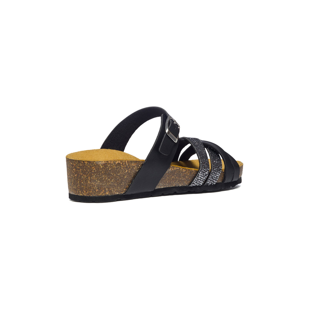 Ciabatte colore nero con cinturini incrociati e strass Hallo
