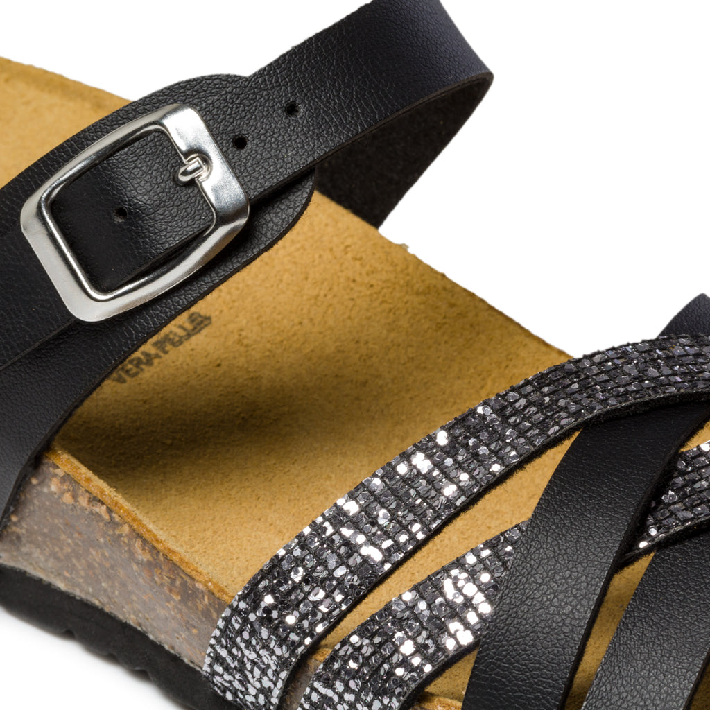Ciabatte colore nero con cinturini incrociati e strass Hallo