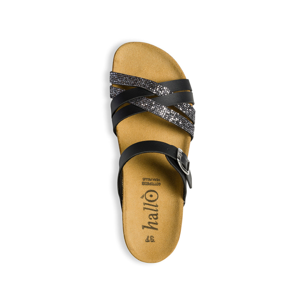 Ciabatte colore nero con cinturini incrociati e strass Hallo