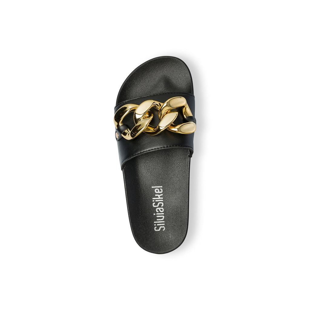 Ciabatte nere da donna con maxi-catena Silvia Sikel