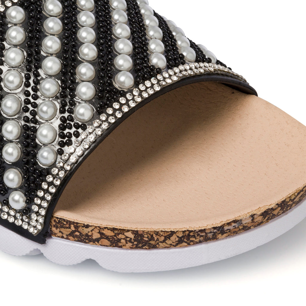 Ciabatte nere da donna con strass e perline Silvia Sikel