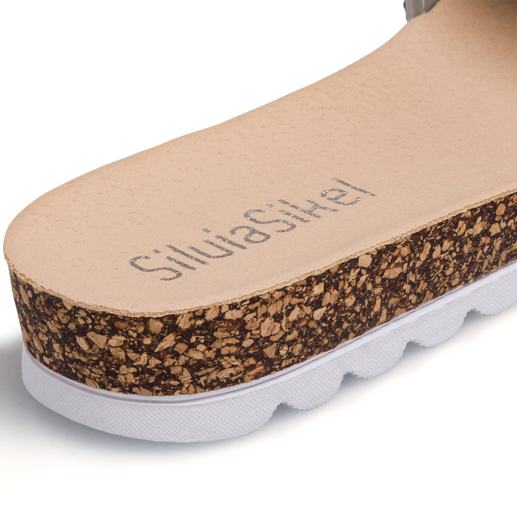 Ciabatte argento da donna con strass e perline Silvia Sikel