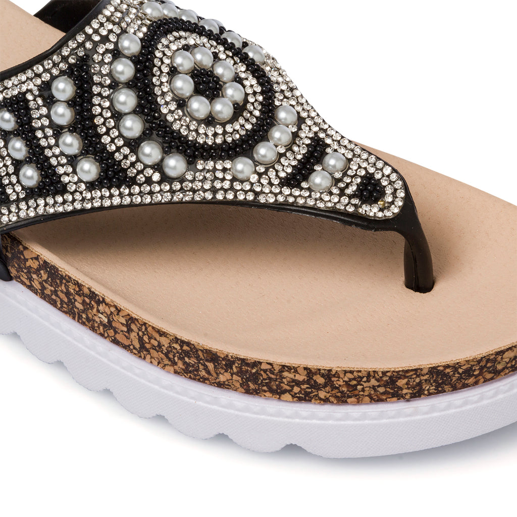 Ciabatte infradito nere da donna con strass e perline Silvia Sikel