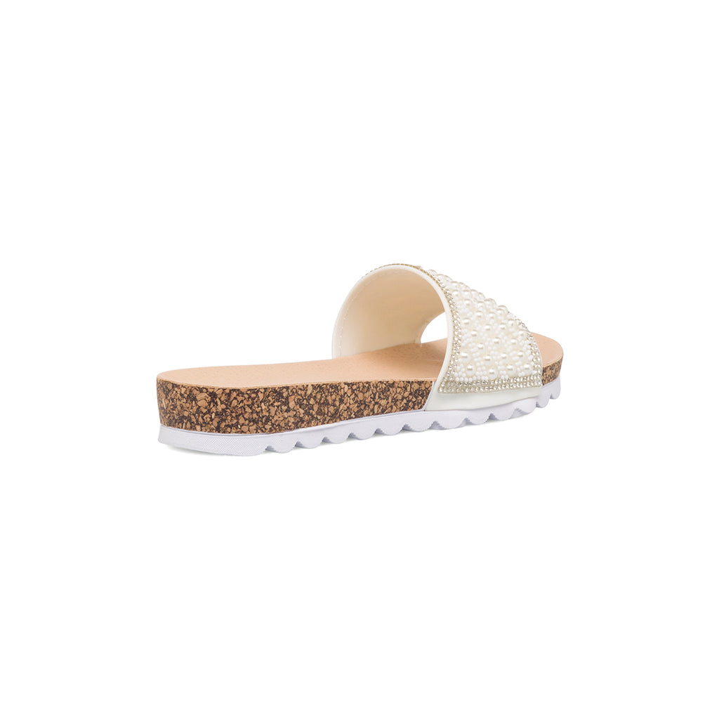 Ciabatte beige da donna con strass e perline Lora Ferres On The Beach