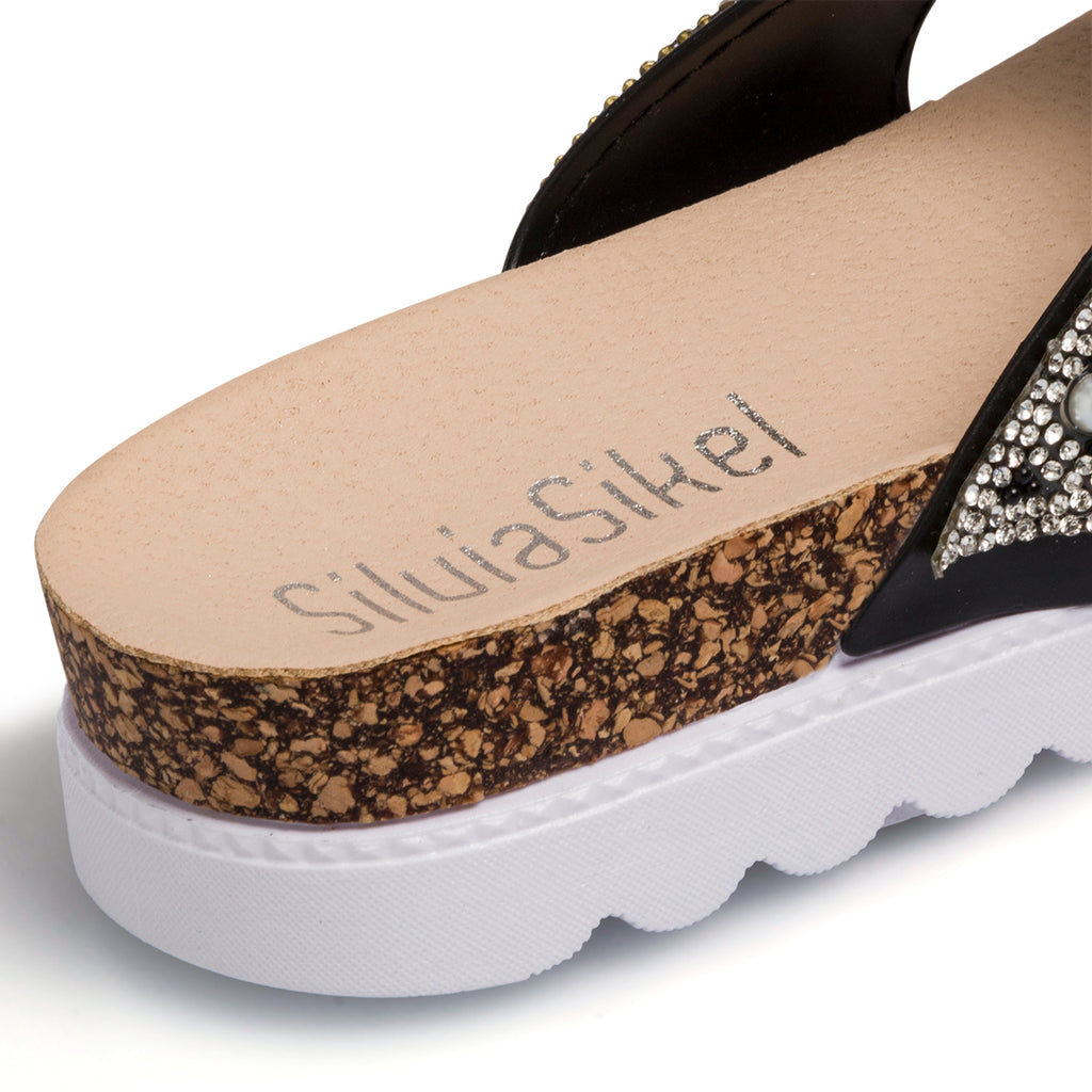 Ciabatte infradito nere da donna con strass e perline Lora Ferres On The Beach