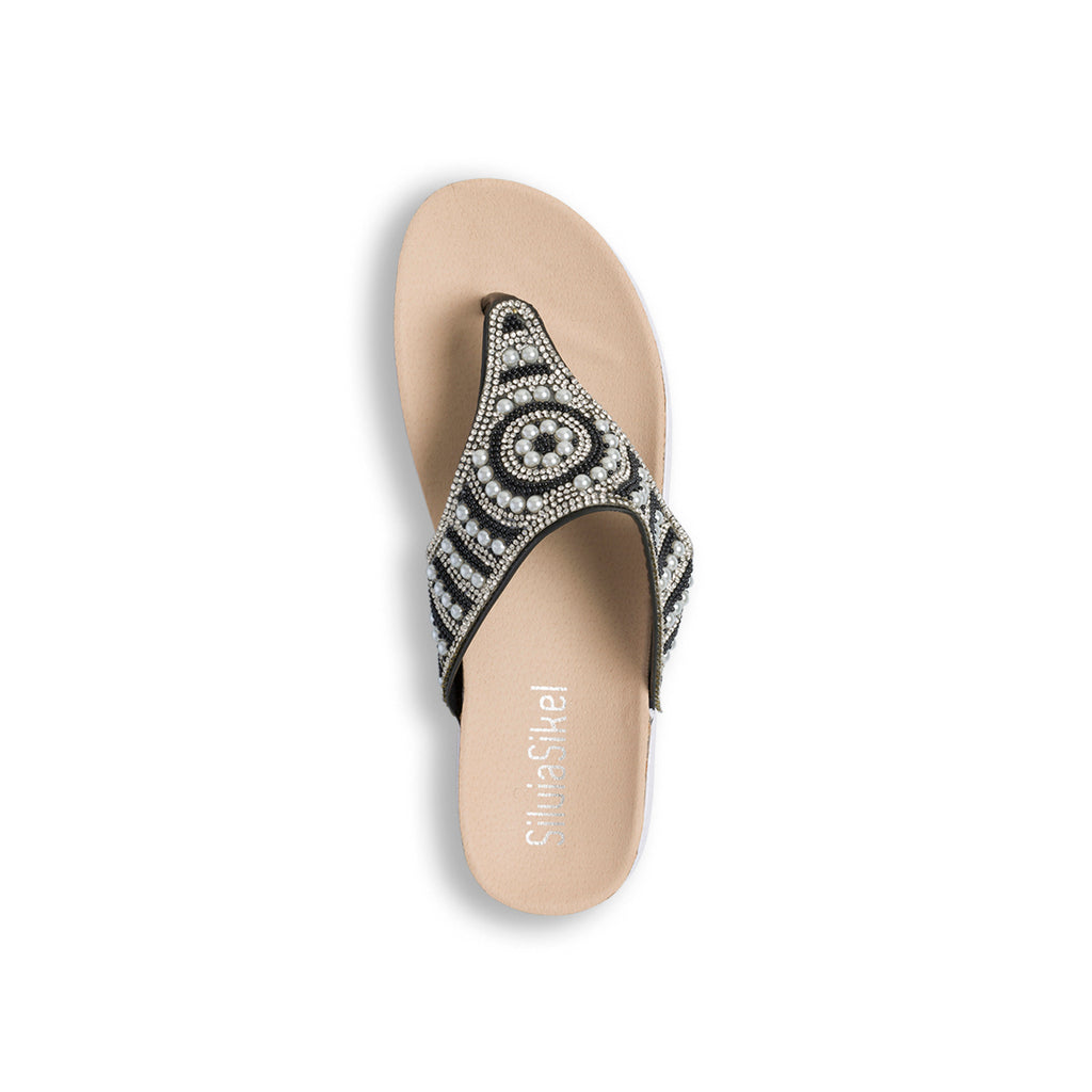 Ciabatte infradito nere da donna con strass e perline Lora Ferres On The Beach