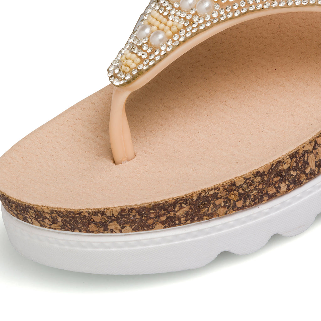Ciabatte infradito oro da donna con strass e perline Lora Ferres On The Beach