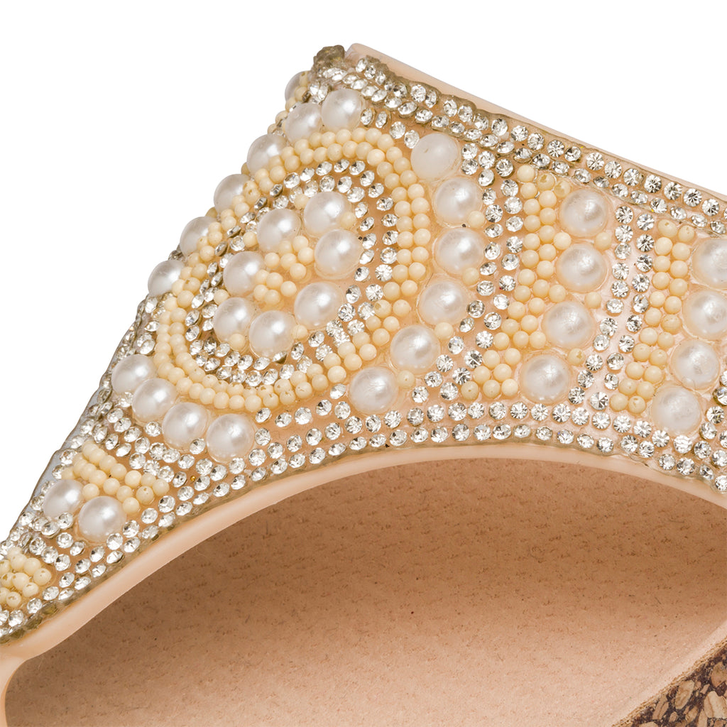 Ciabatte infradito oro da donna con strass e perline Lora Ferres On The Beach