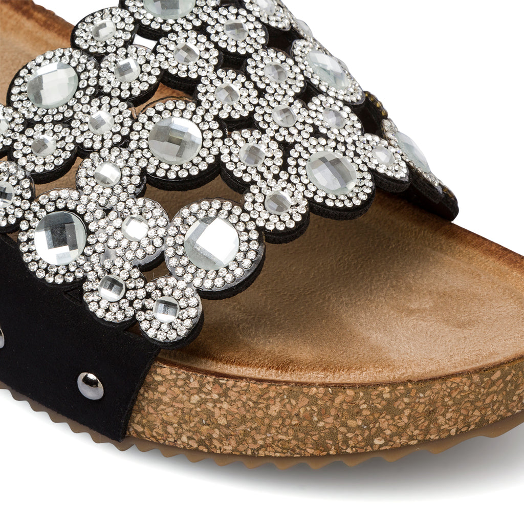 Ciabatte nere da donna con strass e perline Lora Ferres On The Beach