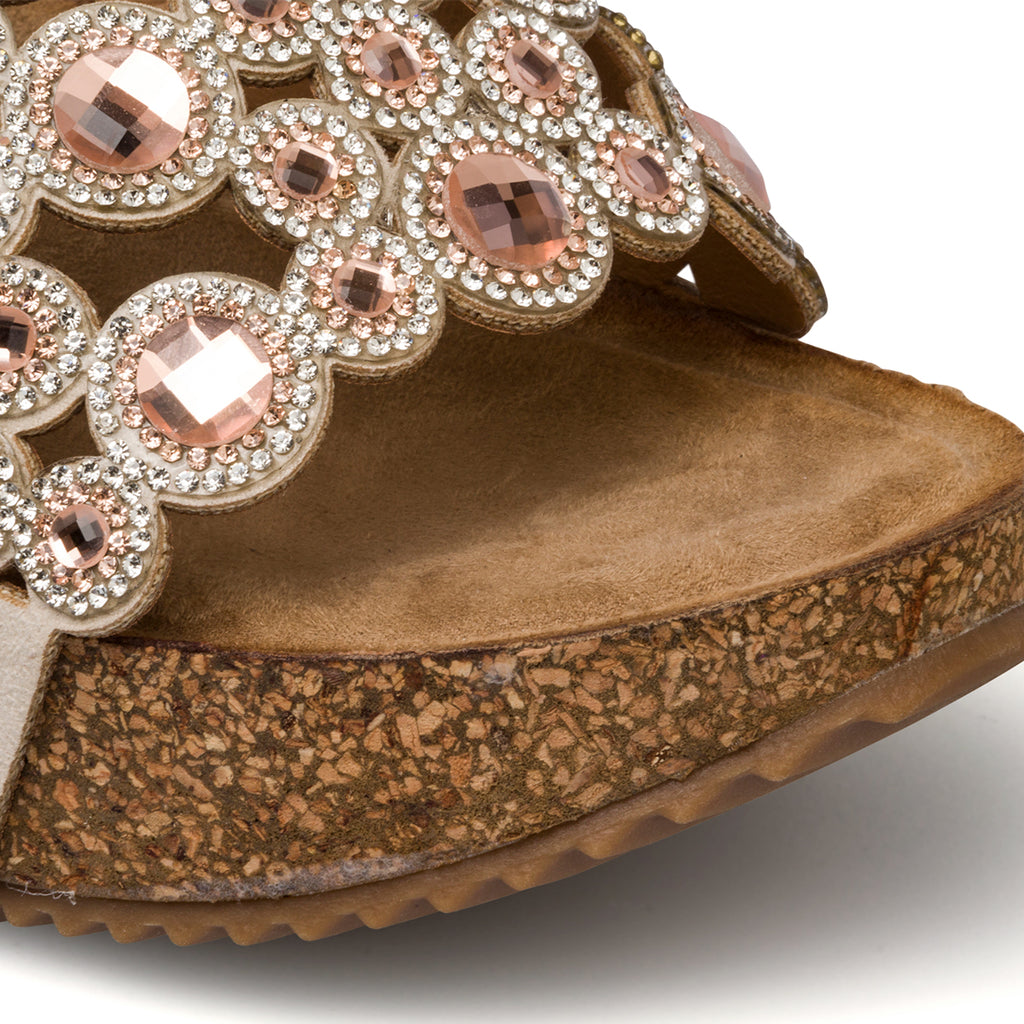 Ciabatte beige da donna con strass e perline Lora Ferres On The Beach