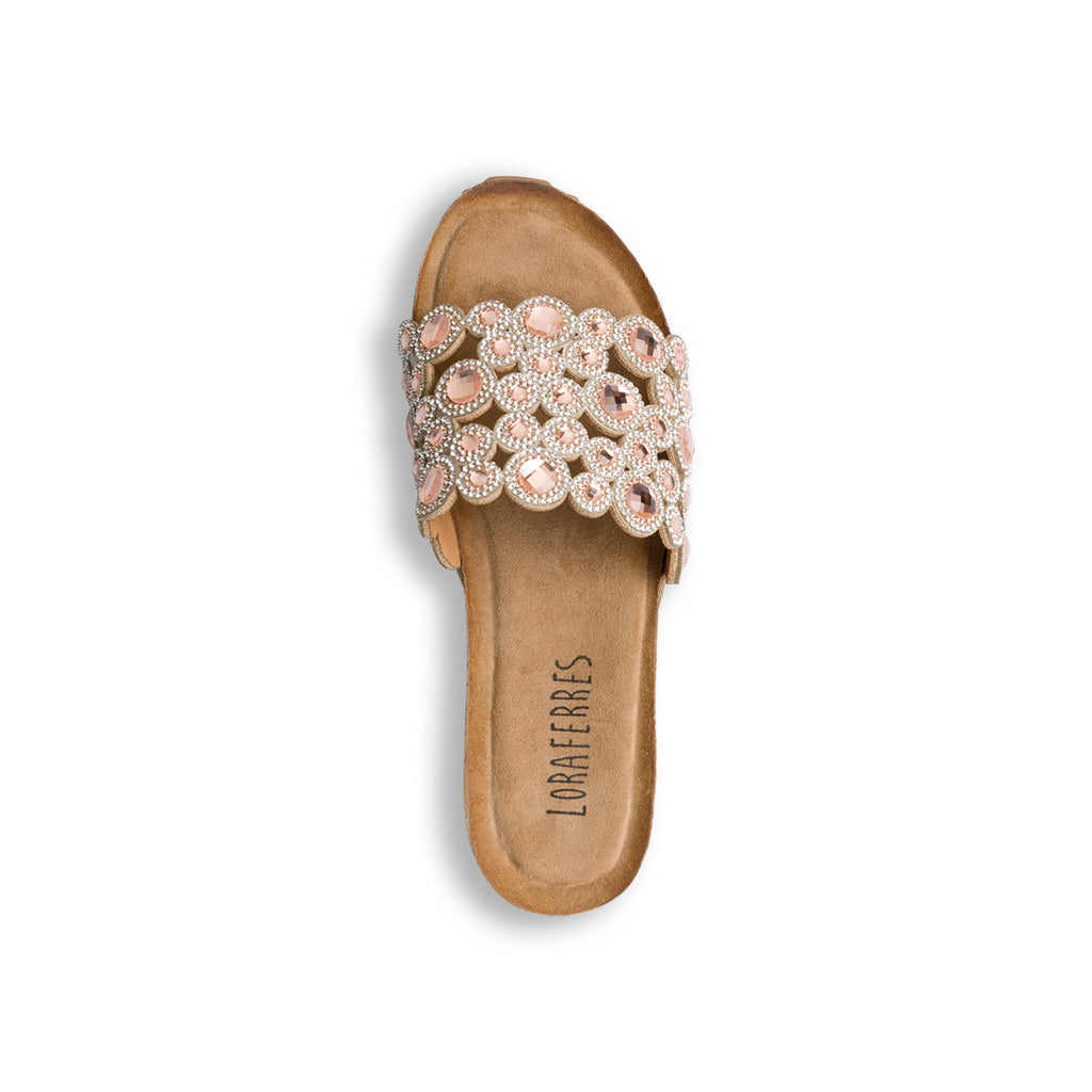 Ciabatte beige da donna con strass e perline Lora Ferres On The Beach