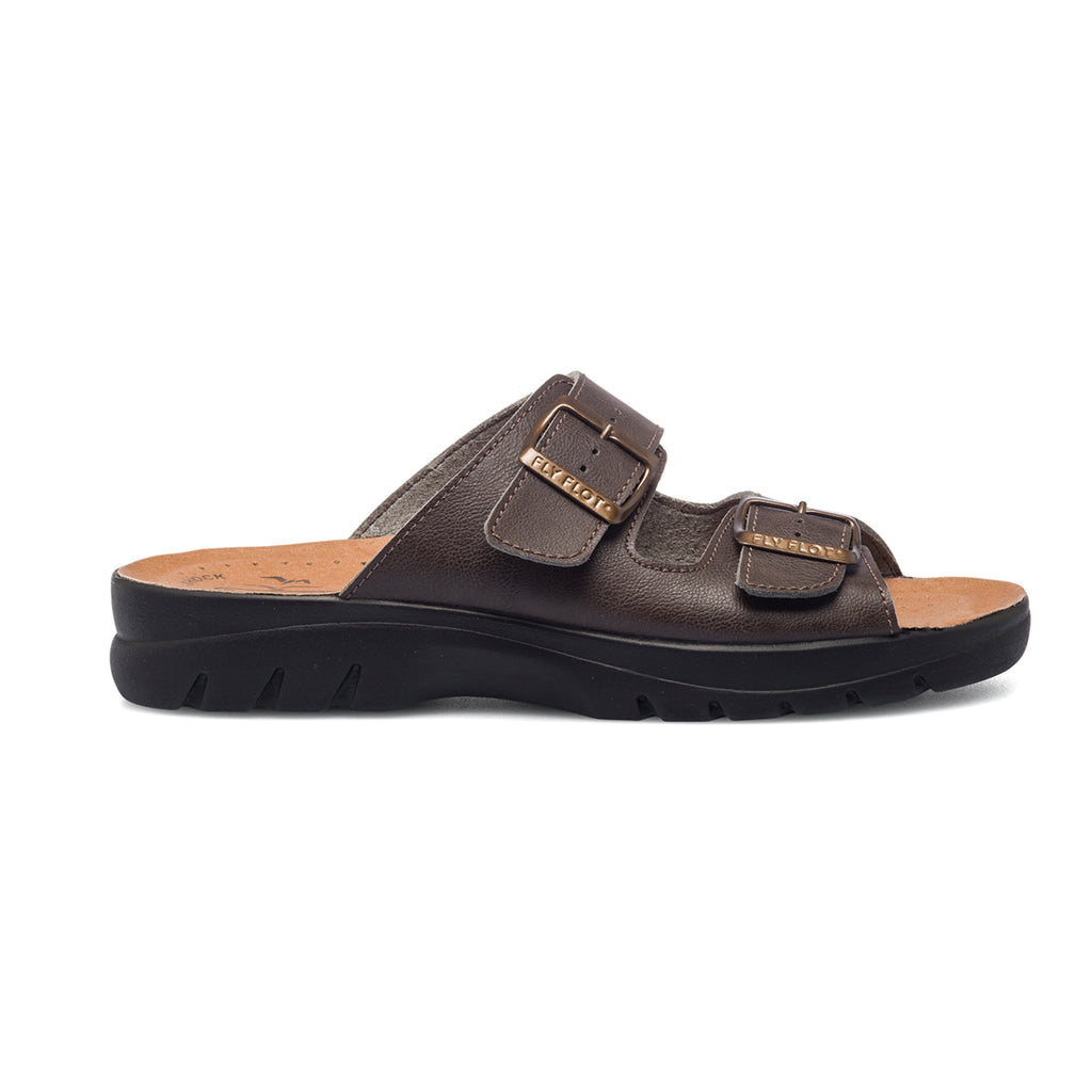 Ciabatte da uomo marroni in similpelle con sottopiede anatomico in pelle Fly Flot