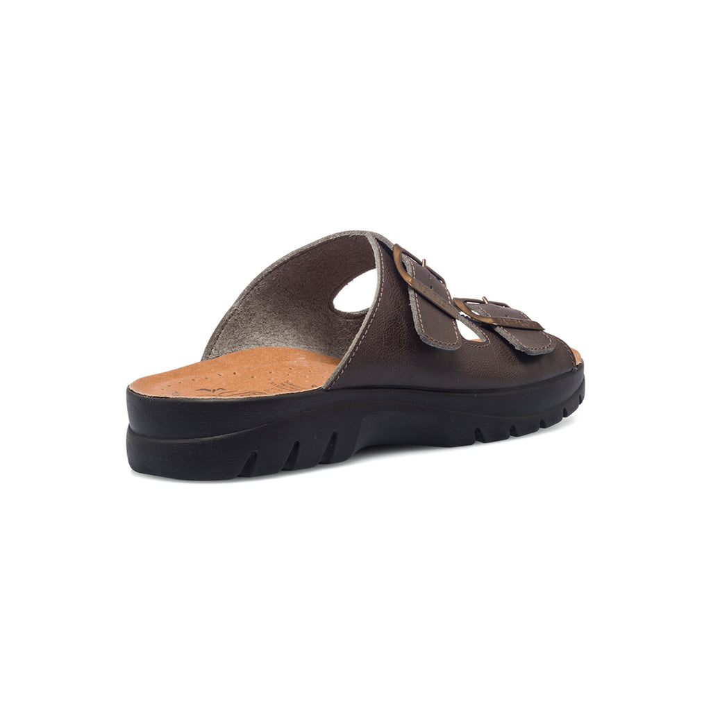 Ciabatte da uomo marroni in similpelle con sottopiede anatomico in pelle Fly Flot