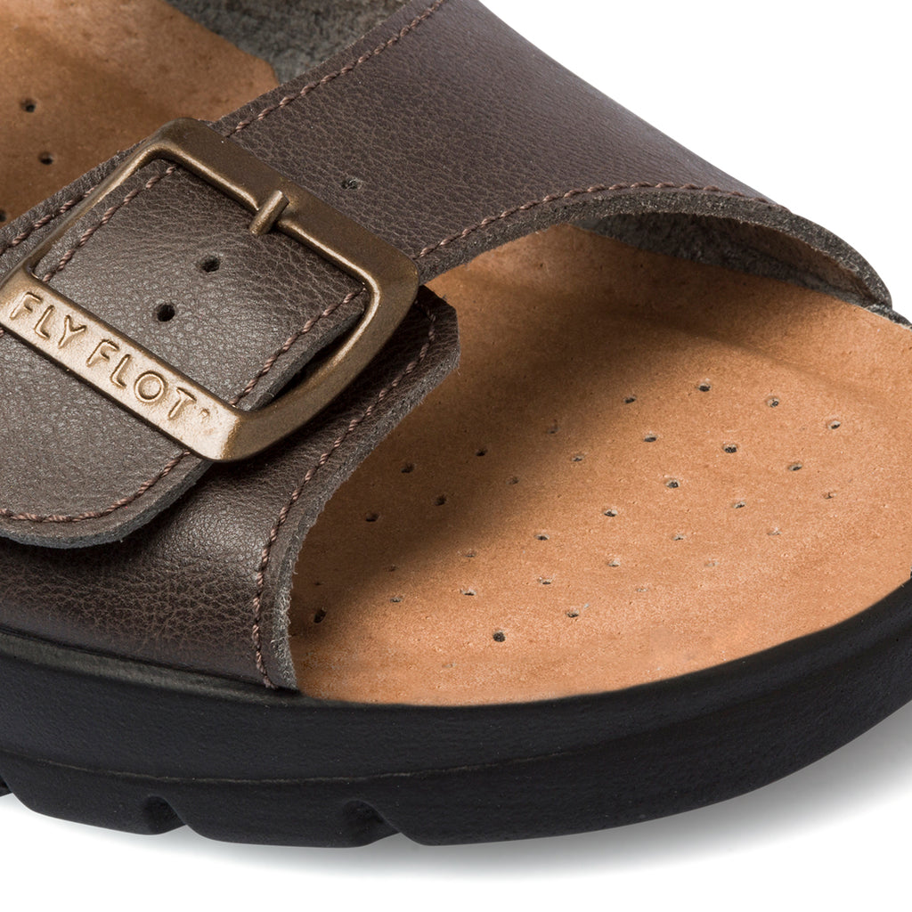 Ciabatte da uomo marroni in similpelle con sottopiede anatomico in pelle Fly Flot