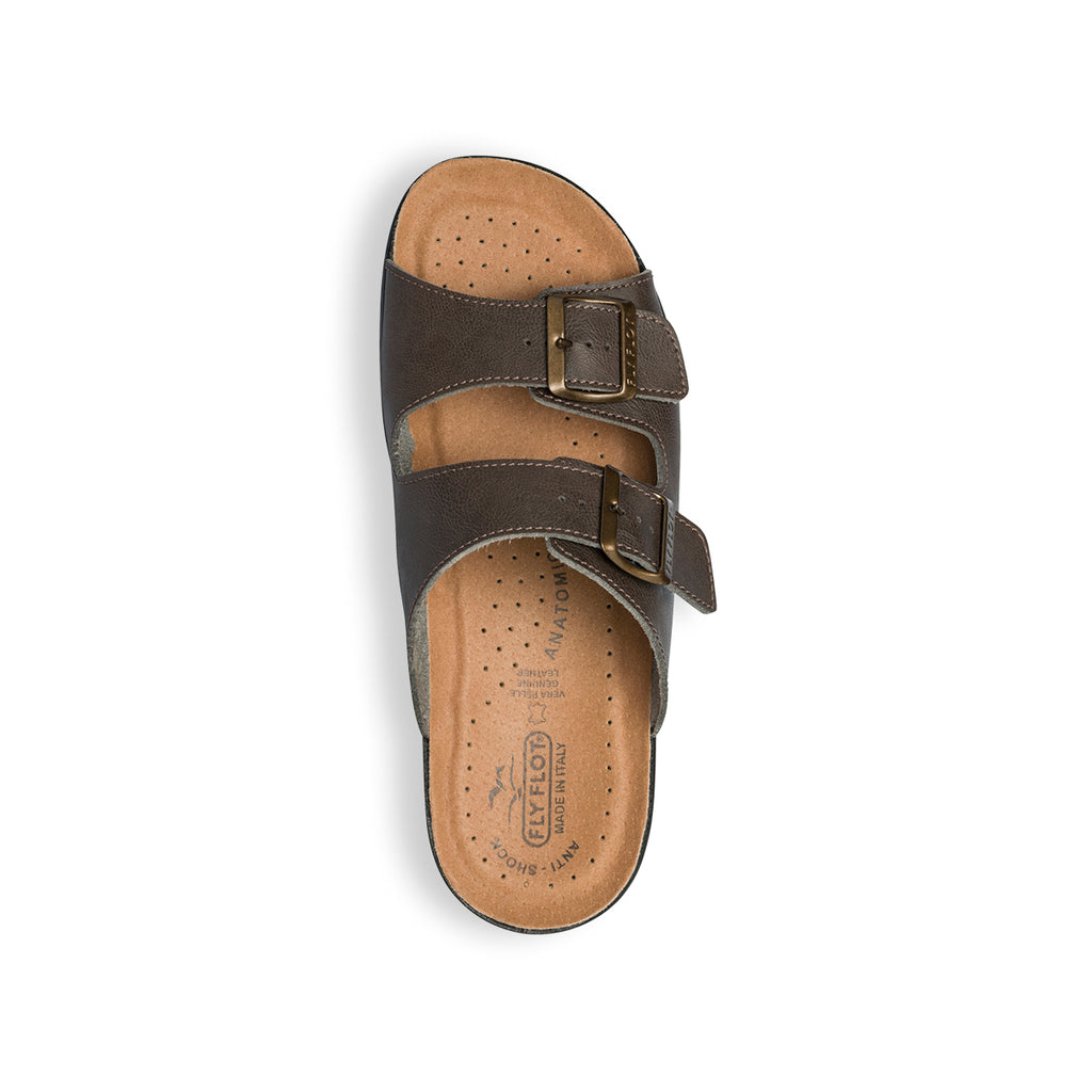 Ciabatte da uomo marroni in similpelle con sottopiede anatomico in pelle Fly Flot