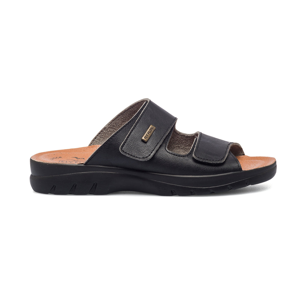 Ciabatte da uomo nere in similpelle con sottopiede anatomico in pelle Fly Flot