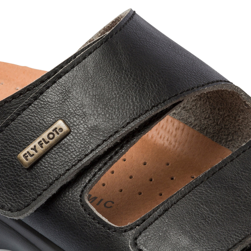 Ciabatte da uomo nere in similpelle con sottopiede anatomico in pelle Fly Flot