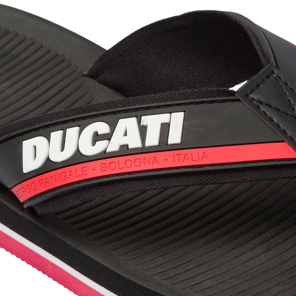 Ciabatte infradito da uomo nere e rosse con logo a contrasto Ducati