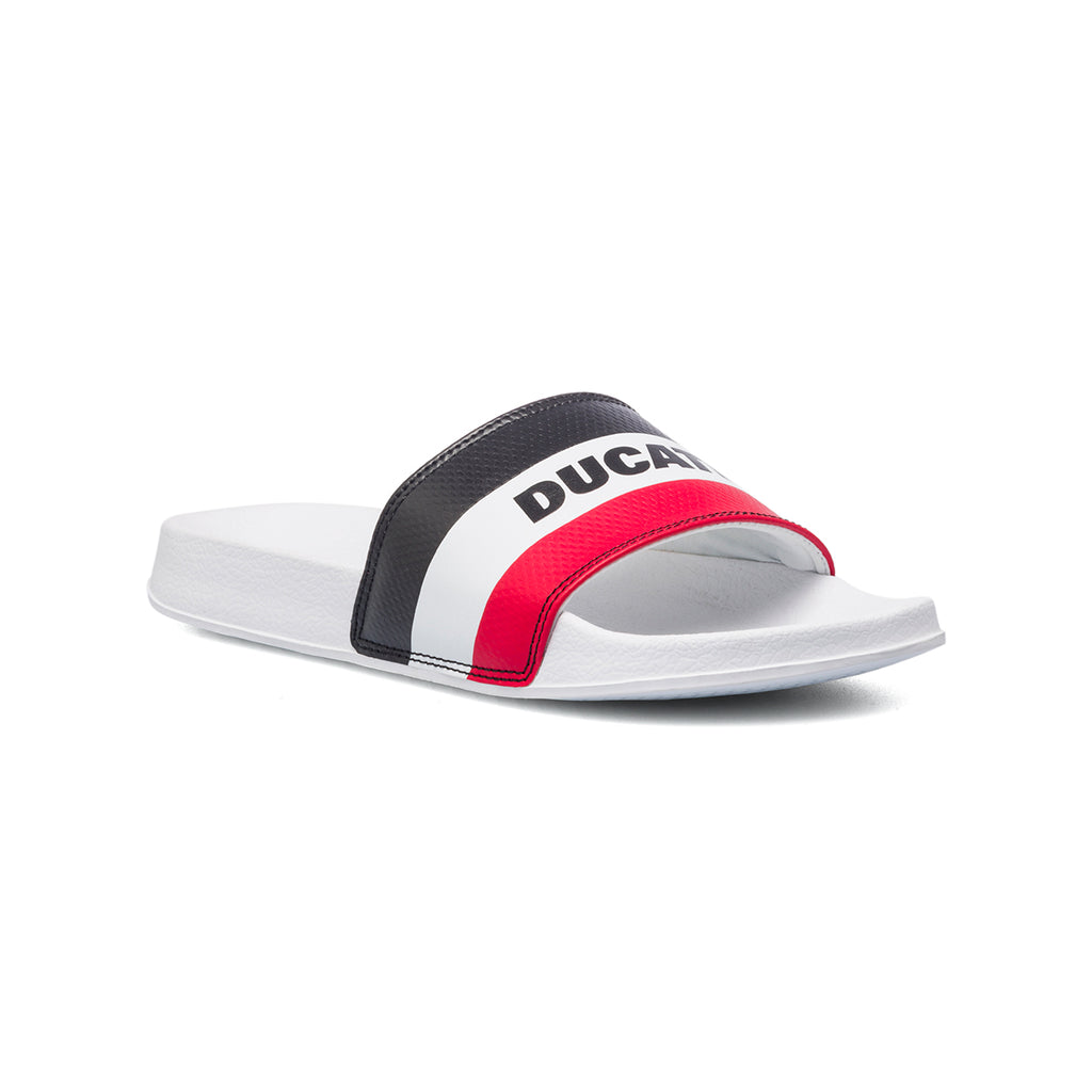 Ciabatte da uomo bianche con fascia tricolore Ducati