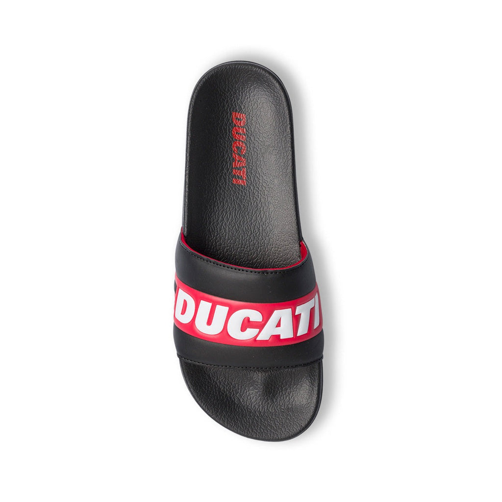 Ciabatte nere da uomo con fascia rossa logata Ducati