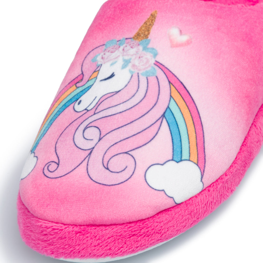 Pantofole da bambina fucsia con stampa unicorno Hot Sand