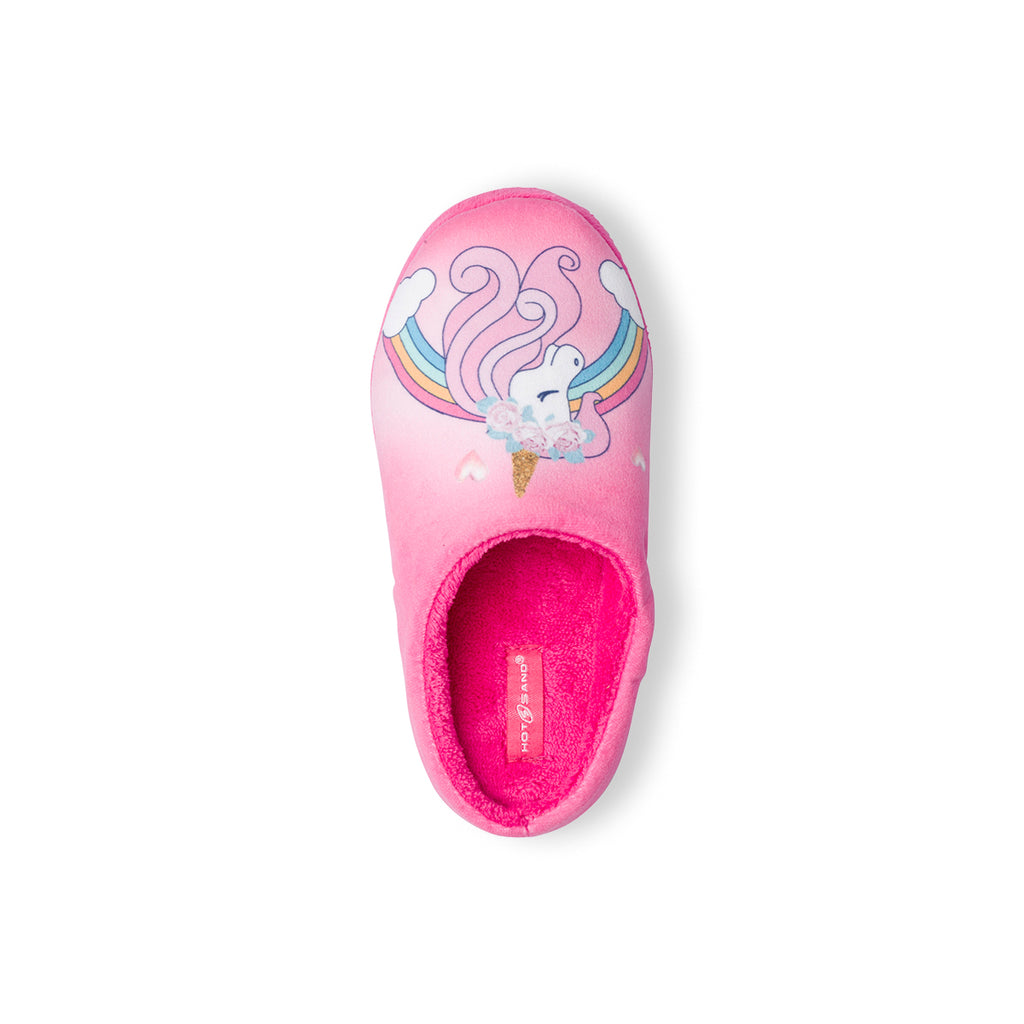 Pantofole da bambina fucsia con stampa unicorno Hot Sand