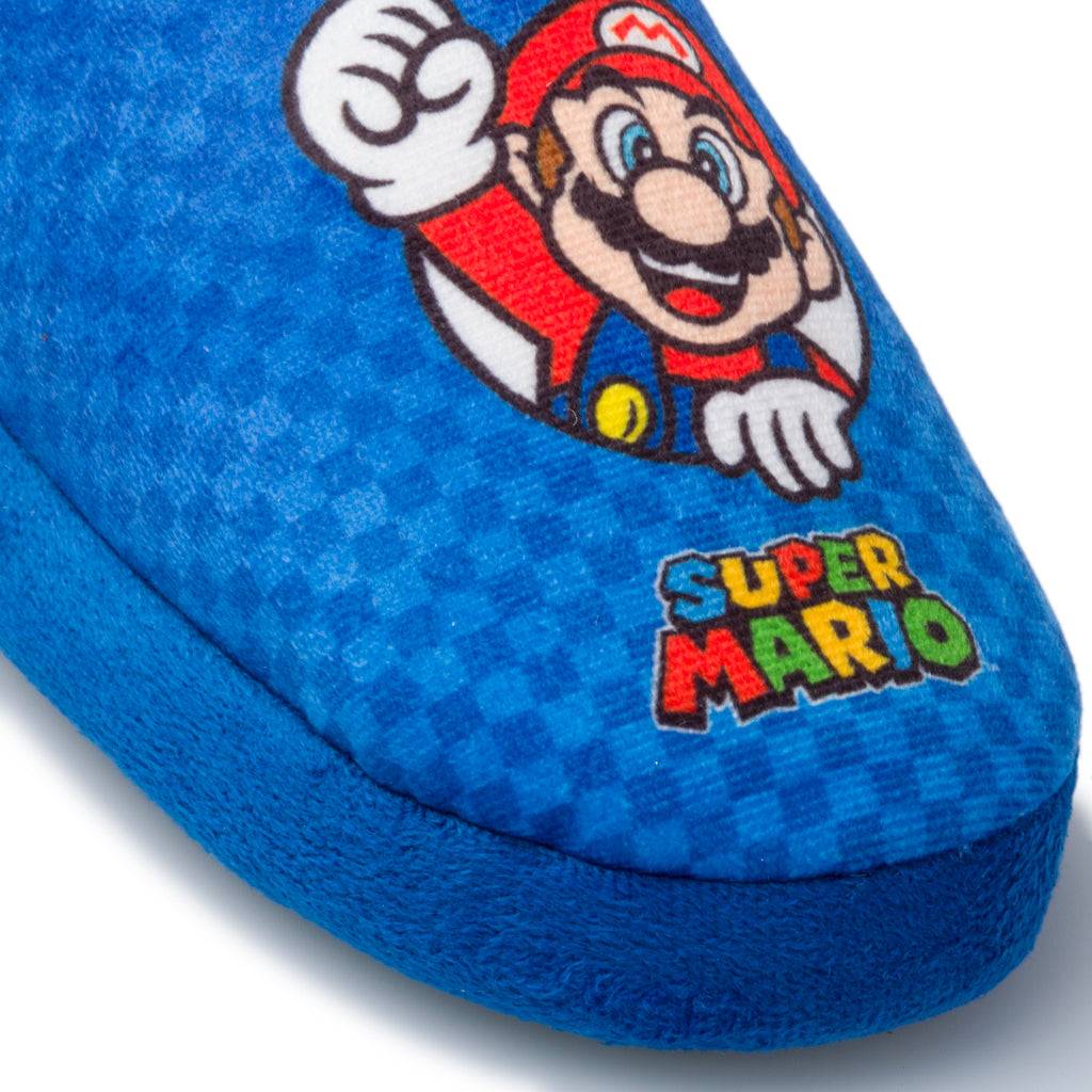 Pantofole da bambino blu con stampa Super Mario