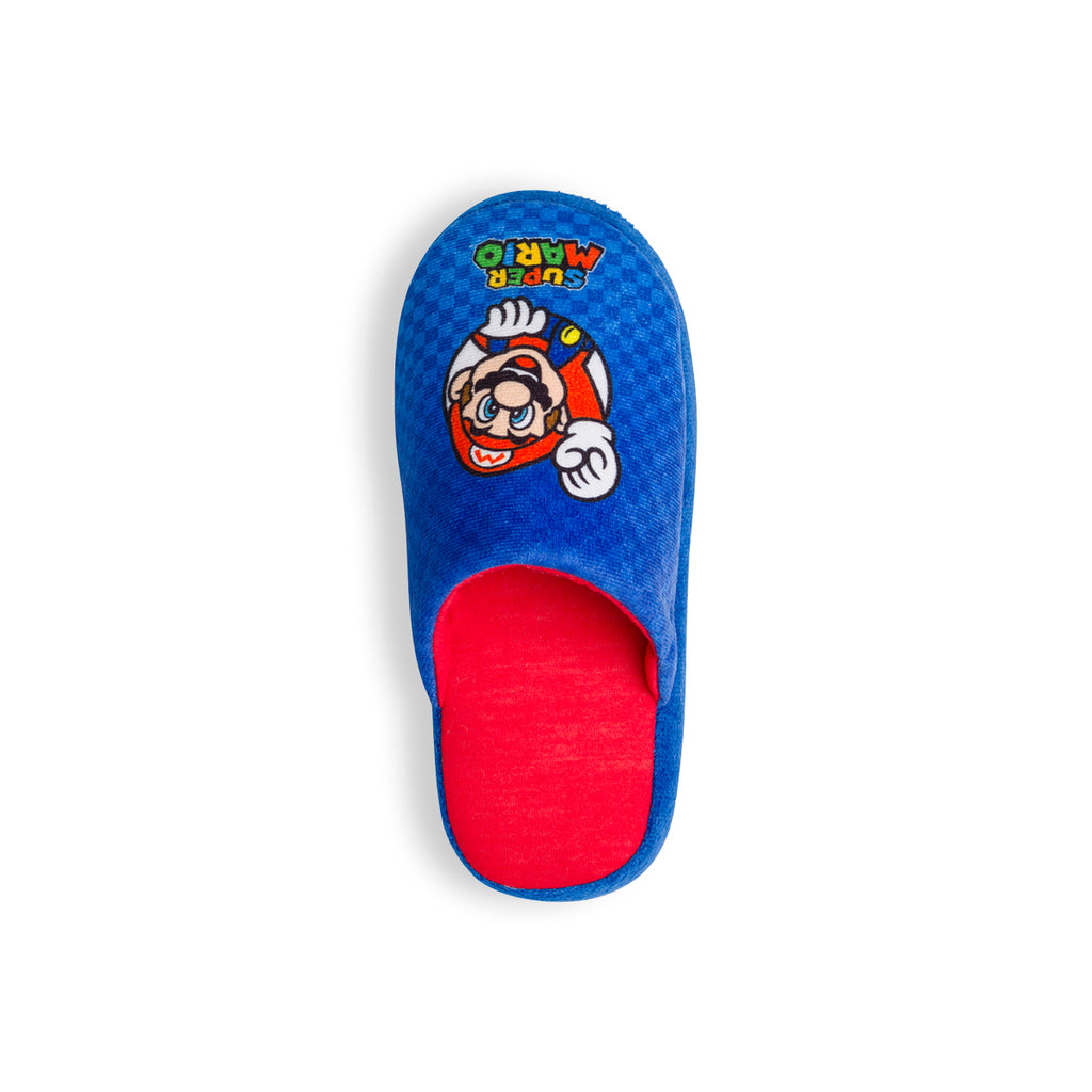 Pantofole da bambino blu con stampa Super Mario