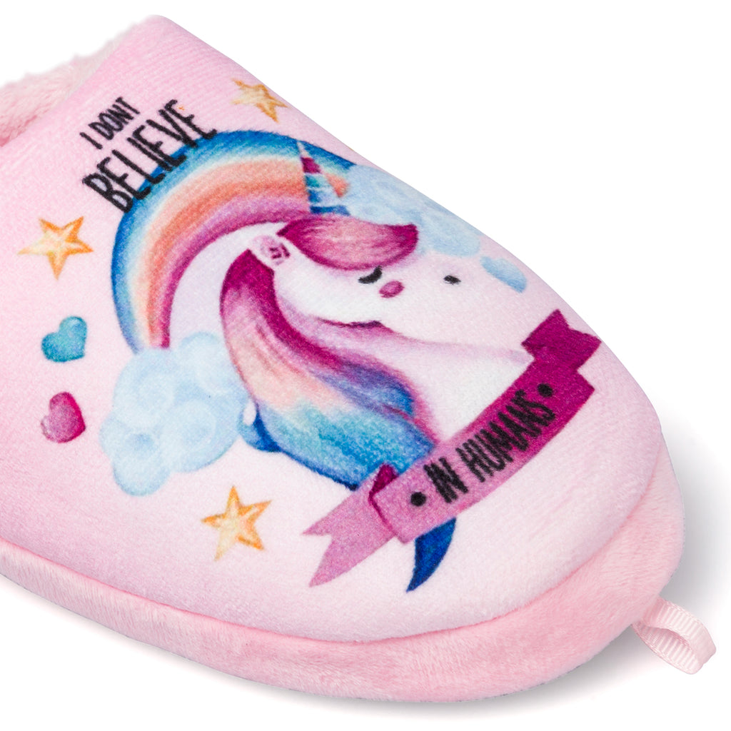 Pantofole da bambina rosa con stampa unicorno