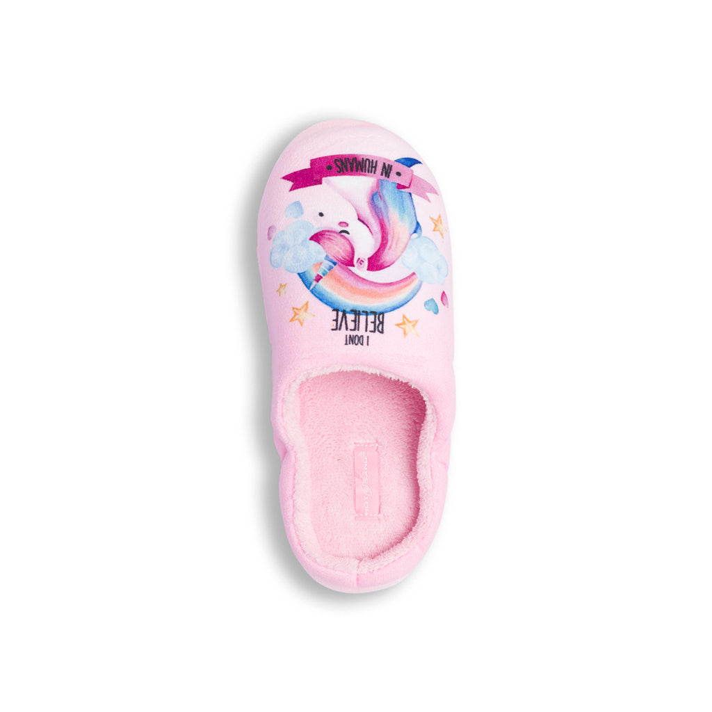 Pantofole da bambina rosa con stampa unicorno
