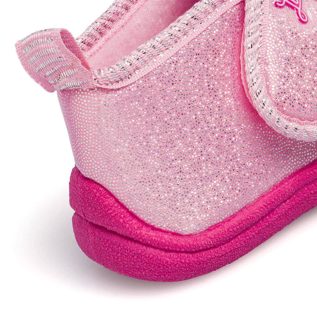 Pantofole da bambina rosa con patch unicorno e glitter