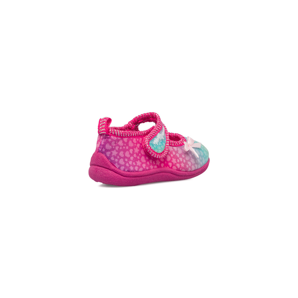 Pantofole arcobaleno da bambina con patch unicorno e fiocchetto