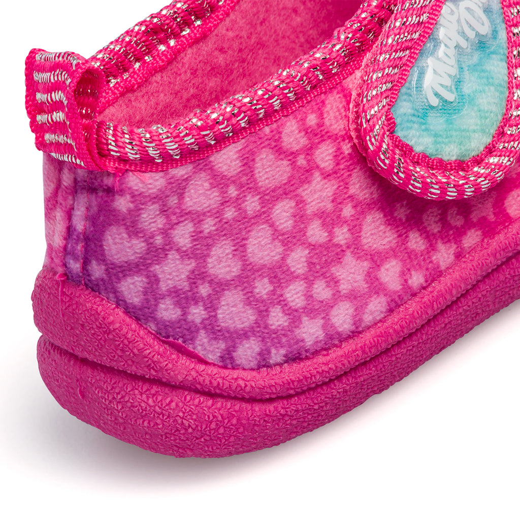 Pantofole arcobaleno da bambina con patch unicorno e fiocchetto