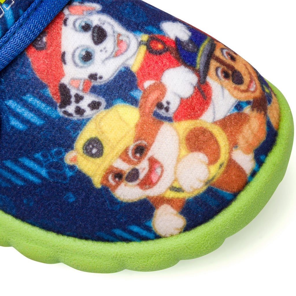 Pantofole blu da bambino con suola verde e stampa Paw Patrol